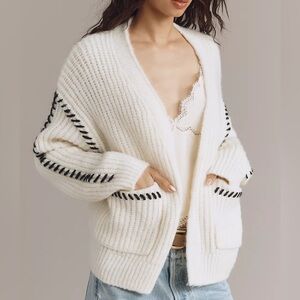 Anthropologie Flat White Stitched Cardigan Sweater